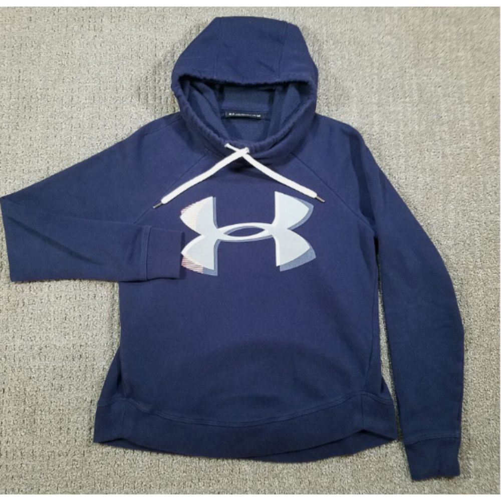 UNDER ARMOUR Hoodie Womens Small Navy Blue Fleece Pullover Sweatshirt Sports UA